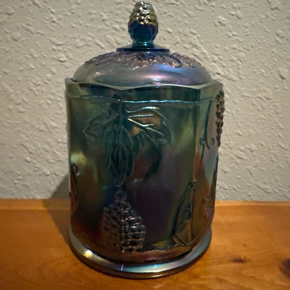 Indiana Glass ‘Harvest Grape’ Blue Carnival Canister